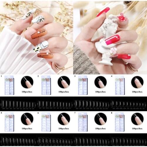 100pcs/box Transparent Seamless Fake Nails Full Coverage Fake Nails Short T-shaped Water Drop Full Sticker Fake Nails