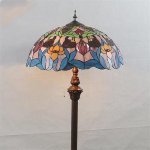18" Vintage European Tiffany Colorful Glass Floor Lamp for Foyer Bed Room Apartment Glass Lighting Fixture H 165cm 1040
