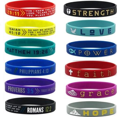 300 pcs power of faith bible verse hope grace strength power faith love rubber bracelet silicone wristband free shipping