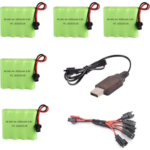3000mah 4.8V NiMH Battery M model and USB Charger For Rc toys Car Boat Gun Tank Robot 4.8V 2400mAh Rechargeable NI-MH AA Battery