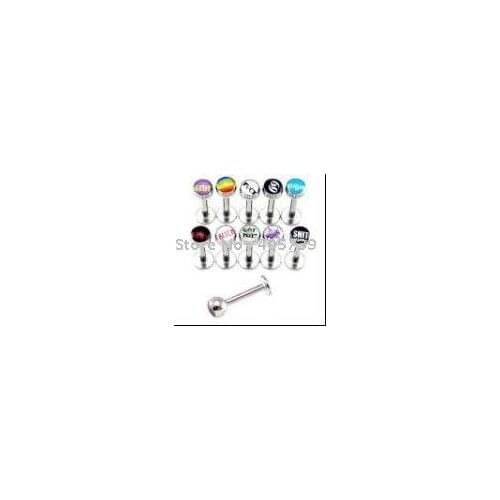 Free Shipping logo Straight Barbell Lip Piercing Labret Ring Fashion Body Jewelry 50pcs/lot Mixed Style