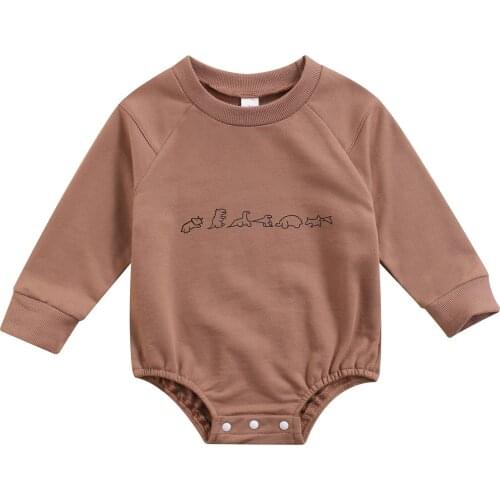 Toddler Baby Boy Girl Dinosaur Print Bodysuit Casual Cute Unisex Round Neck Long Sleeve Short Jumpsuit for Spring Fall 0-24M