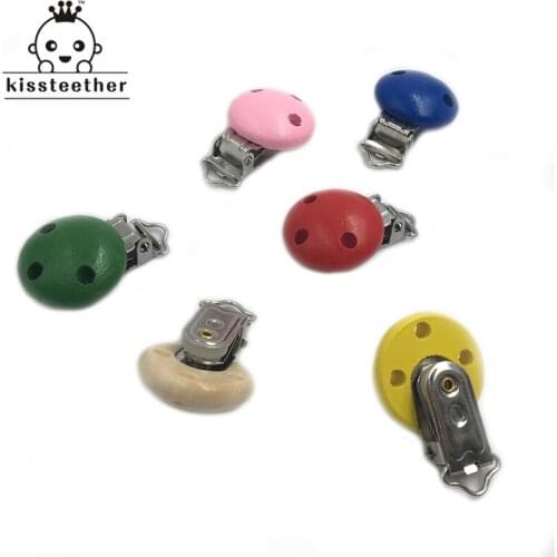 Wood Natural Baby Pacifier Clip Charm Antique Wooden Clip Selectable Silicone Teething Beads Suspender Clip Round and Flat