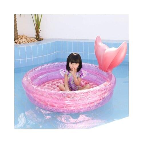 Household childrens inflatable swimming pool baby pink round mermaid pool floating air cushion bathtub ocean ball