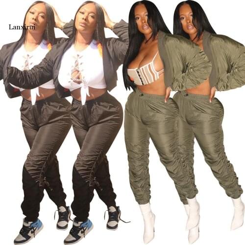 Women Tracksuit Two Pieces Set Long Pleated Sleeve Top Pleated Pants 2 Pieces Set Pleated Trousers Sports Suit Outdoor Wear