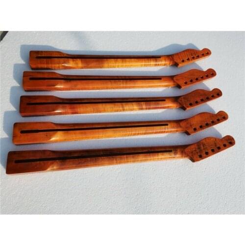 Tiger Flame Maple Guitar Neck 21 Fret 25.5inch Dark Yellow Pearl Dot Inlay DIY