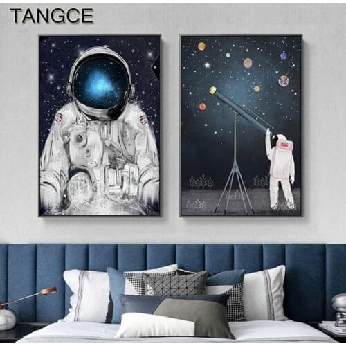 Cartoon Planet Astronaut Wall Art Canvas Painting Nordic Universe Space Posters N Prints Wall Pictures for Childrens Boy Room