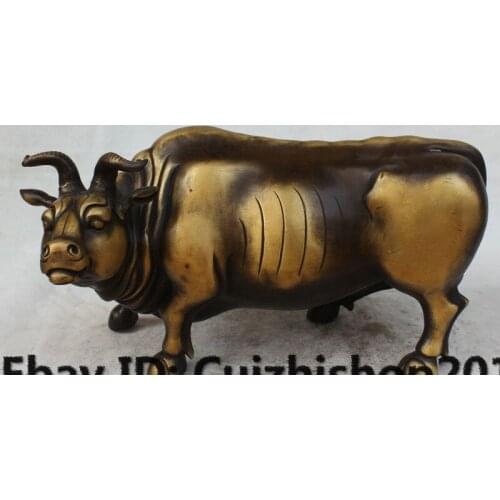 Free shipping 14" China Bronze Carving FengShui Animal Stronger Bull Oxen cattle ox cow Statue