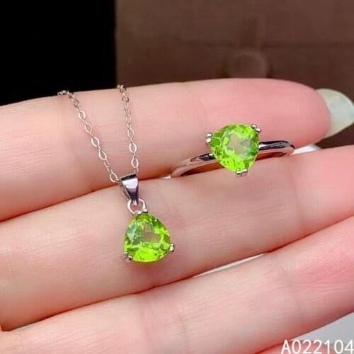 KJJEAXCMY fine jewelry 925 sterling silver inlaid Natural Peridot women fresh classic OL style gem pendant ring set support dete