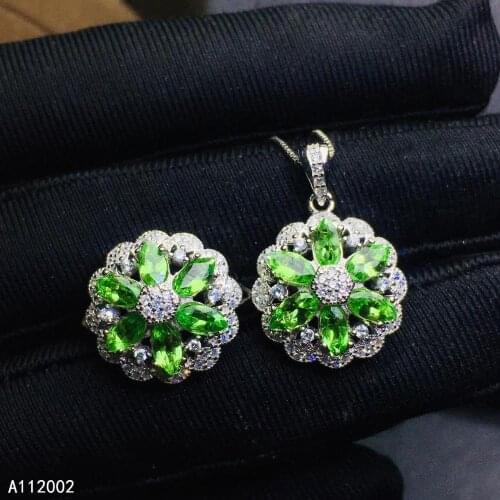 KJJEAXCMY fine jewelry natural Tsavorite 925 sterling silver women pendant necklace chain ring set support test luxury