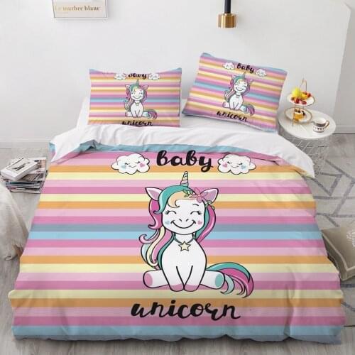 Cartoon 3D Comforter Bedding Sets White Quilt Cover Design Custom Bedclothes Unicorn Duvet Cover Set Cute Bed Set For Girls