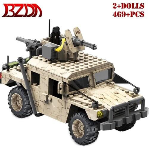 BZDA Military Desert Hummer Car Building Blocks High Tech Vehicle Model Set Bricks Toys Birthday Gift For Children Boy Toy