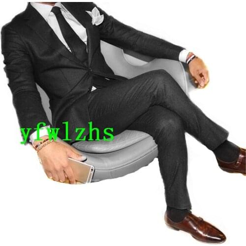 Handsome Groomsmen Peak Lapel Groom Tuxedos Wedding Dress Men Suits Blazer Prom Dinner (Jacket+Pants+Tie) K313