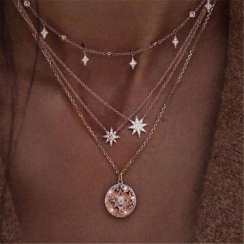 ADOLPH Bohemian Star Sun Multi-layer Choker Necklace For Woman Gold Color Layered Boho Pendants Collares Femme Collar Jewelry