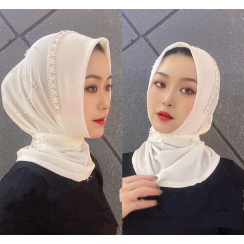 Muslim Scarf New Hui Nationality Turban Female Fashion Hijab Convenient Headgear Bead flower Simple Hedging