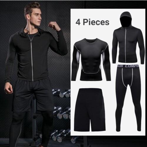 4 Pieces Men High Quality Sport Compression Shirt Clothes Male Fitness Gym Kits Jackets Workout Running Tights Pant Sportswear