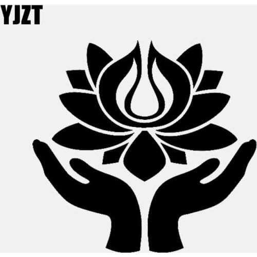YJZT 13.9CM*13.2CM Buddhism Lotus Hands Meditation Vinyl Decal Car Sticker Black/Silver C3-1543
