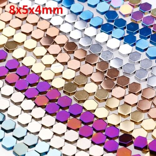 Natural Stone Hematite Hexagonal Piece Loose Beads Lucky Ward Off Evil Spirits for Jewelry Making DIY Bracelet Necklace Earring