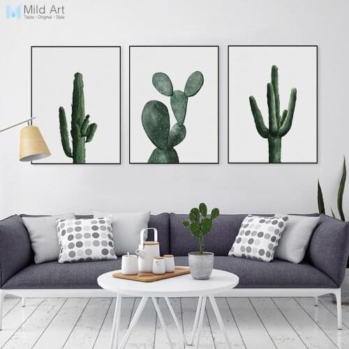 Nordic Watercolor Green Cactus Plant Poster Print Hipster Floral Wall Art Picture Modern Home Deco Canvas Painting Custom Gift