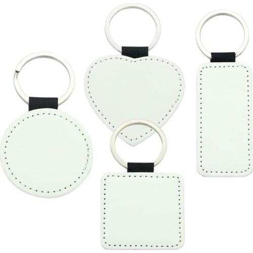 Newest Sublimation Blank Keychain Leather Heart Round Square MDF Keychains Single Printing Sublimation Heat Transfer Craft #185