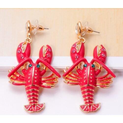 New Red Lobster Crystals Drop Earrings Party Rhinestone Earrings Metal Animal Ear Rings Jewelry Accessories For Women Gift