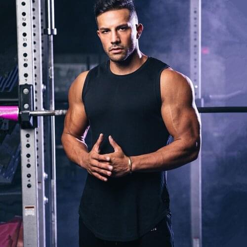 Solid Black Gym Tank Tops Mens Fitness Bodybuilding Workout Cotton Sleeveless shirt Male Summer Casual Singlet Vest Undershirt