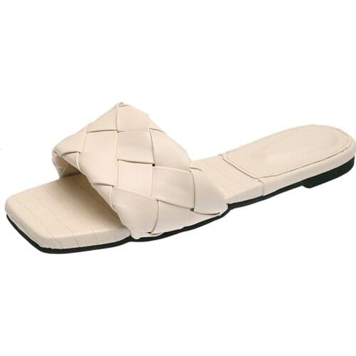 Solid Leather Women Shoes Ladies Slippers Beach Summer Shoes Woman Flat Slides Outdoor Casual Ladies Sandals Plus Size 35-42