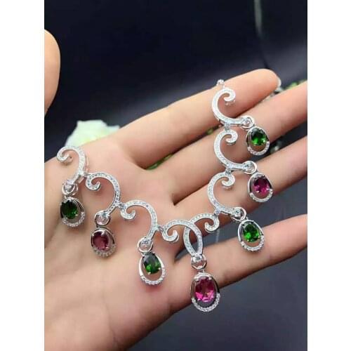 Natural multicolor tourmaline Necklace natural gemstone Pendant Necklace S925 silver trendy personality clouds women Jewelry