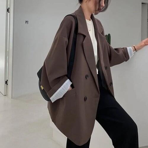 New Womens Wear High-Level Design Blazer Double Breasted Oversized Suits Jacket Official Ladies Loose Long Sleeve Mujer Vestido