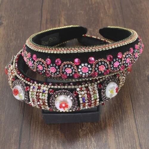 Rainbow Full Crystal flower Padded Headbands Fashion Luxurious Rhinestones Sponge Hairbands for Women Sparkly Novelty Headbands