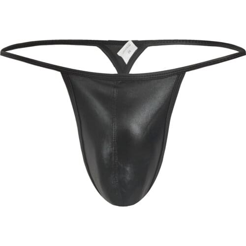 Low Rise Sexy Male Mens Lingerie Triangle Panties PU Leather Mini Bikini Thongs G-String Gay Underwear Underpants S-XL