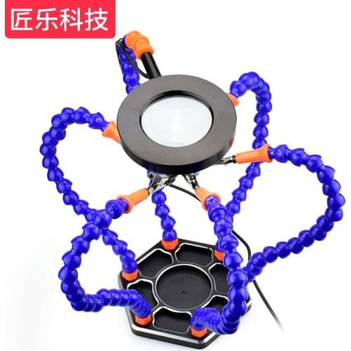 Helping Hand Third Arm Welding Station 6 Flexible Arm USB 3X Magnifiers with Accurate 360 Degree Alligator Clip