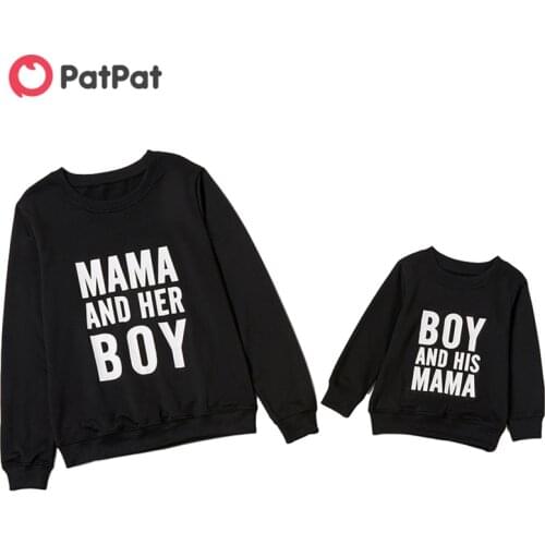 PatPat New Arrival 2021 Spring and Autumn Letter Print Matching Sweatshirts Black and Gray for Mom and Me Family Look Tops