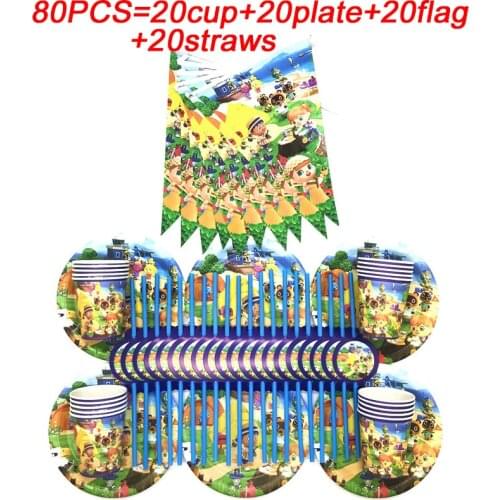 Animal Crossing Theme Baby Shower Party Supplies Disposable Cup Plates Straws Tableware Child Birthday Party Decorations Banner