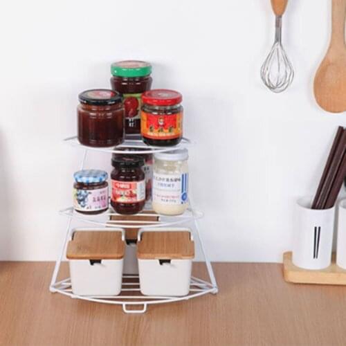 Three-Tier Storage Kitchen Rack Corner Rack Bathroom Storage Shelf Fan-Shaped Floor Storage Rack Wrought Iron Storage Rack