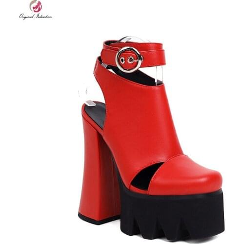 Sexy Platform Pumps Shoes Women Round Toe Pu Leather High Heels 2021 Chunky Heels Buckle Strap Slingbacks Woman Sandals Size 43