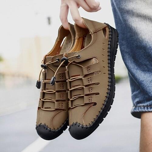 Summer Business Casual Men Leather Splice Shoes Outdoor Male Hand Stitching Shoes Men Fashion Flats Faux Fur Breathable Shoes