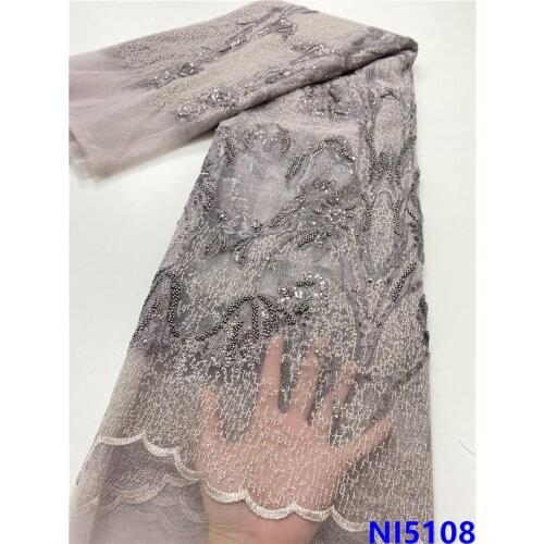 XIYA High Quality Groom Lace 2021 Latest African Sequins And Beads Mesh Tulle Lace Fabric For Wedding Dress NI5108-2