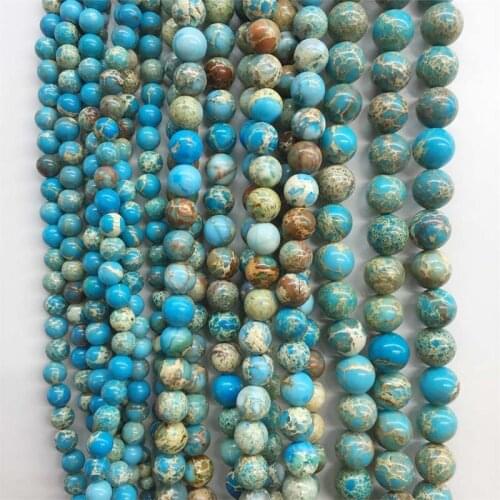 Factory Price Natural Stone Turquoise Blue Imperial Jasper Gemstone Round Loose Beads 6/8/10MM For Jewelry Bracelet Making DIY