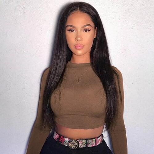 Women Long Sleeve Solid Color Tops Long Sleeve Round Neck Short T-Shirt sexy Basic Simple Crop Top for Women Ladies