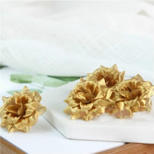10pcs 4.5cm Silk Gold Rose Flower for Home Decor Bridal Accessories Clearance Fake Stamen Cap Diy Gift Wreath Artificial Flower