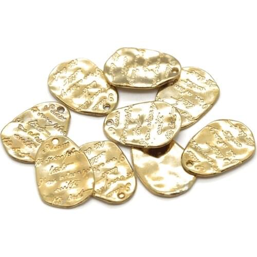 10pcs KC Gold Color Nameplate Charms Alloy Metal Word Pendants For Necklace Bracelet DIY Jewelry Accessories Making 19*13mm