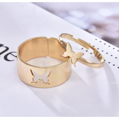 2021 Trendy Gold Butterfly Rings for Women Men Lover Couple Rings Set Engagement Wedding Simple Open Rings Jewelry Friendship