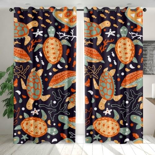 3D Turtle Fish Print Window Curtains for Living Room Ocean Animals Bedding Room Home Decor Tapestry Wall Carpet Drapes Cotinas