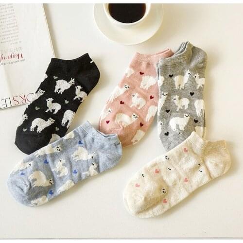 5pairs hot Short Ankle Invisible Tiny Alpaca Love Hearts Socks Farm Zoo Animal Llama like Fluffy Sheep Comfortable Cozy Cotton