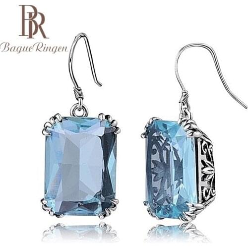 Bague Ringen 925 Sterling Silver Blue/ red/ Champagne/ geometry Earring for femail Party Ceremony Valentines Day Fine Jewelry