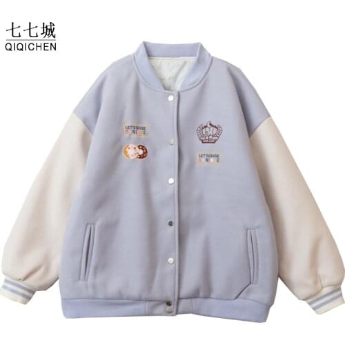 Street College Baseball Jackets Men Women Badge Embroidery Patchwork Harajuku Varsity Jacket Women Japanese Coats Unisex 2021
