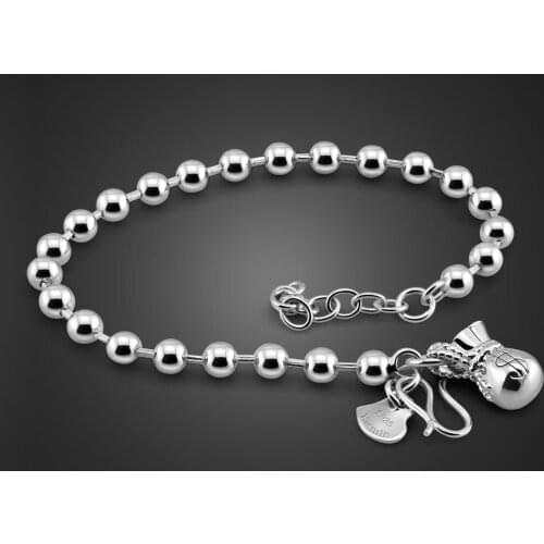Fashion ancient purse pendant bracelet. Simple solid 925 silver bracelet. Glamour woman sterling silver jewelry girl gifts