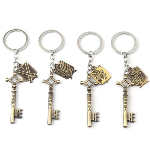 1 Pcs Cute Anime Attack on Titan Keychains Eren Yeager Shingeki No Kyojin Pendant Metal Keyrings Key Holder Cosplay Figure Toys