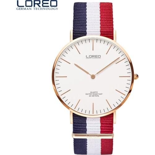 LOREO Luxury Brand Fashion Sapphire Quartz Watch Multicolor Nylon Cloth Watchband Wristwatch Simple Designer Men Watches Clock